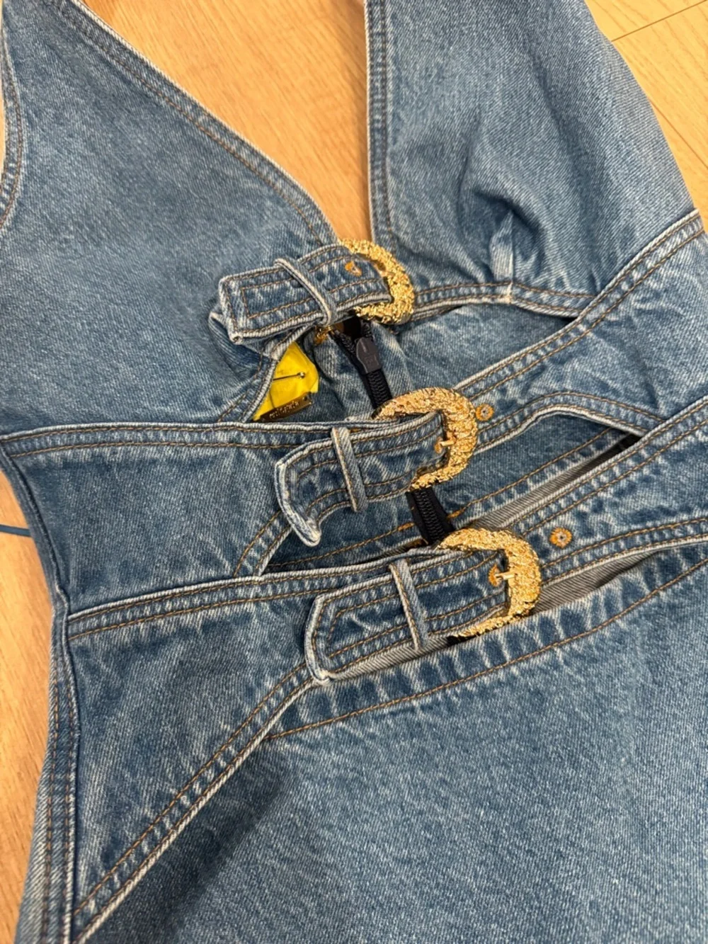 cult gaia Blue Denim Mini Dress with Buckle Accents - Picture 3 of 4